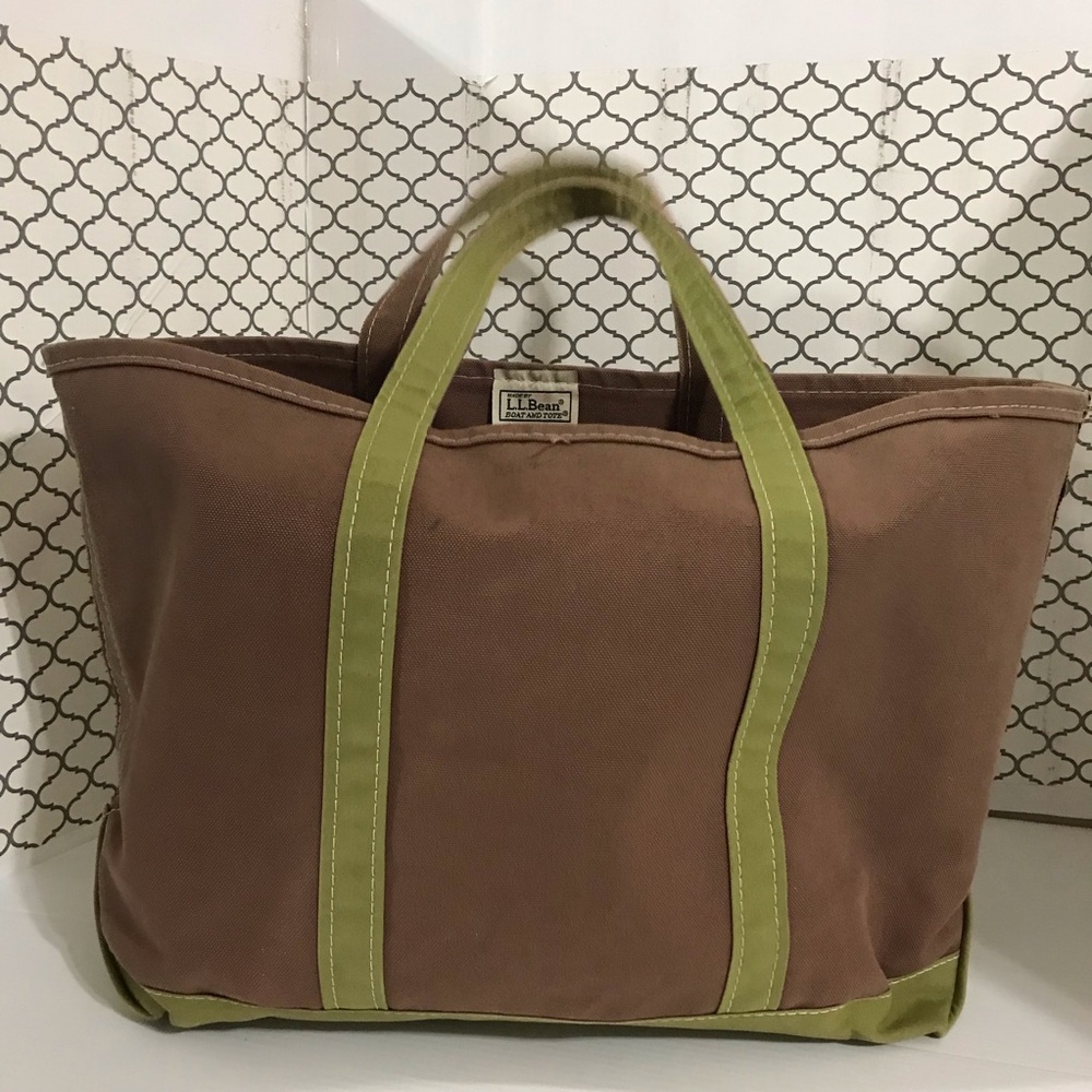 L.L.Bean Brown Canvas Tote with Olive Green Straps - Picture 2 of 9